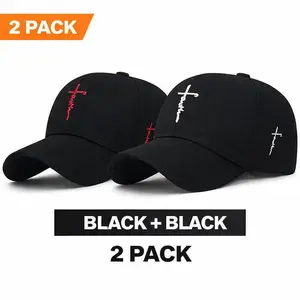 Unisex Christian Faith Cross Hat 2-Pack Adjustable Soft Jesus Pattern Caps Perfect Easter Present Daily Outdoor Wear