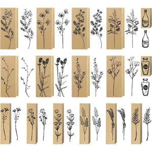 16 Pcs Wood Rubber Stamps Set, Vintage Plant and Flower Decorative Wall Stamps for Painting Crafting Cards, Diary Journal Art, DIY Scrapbooking, Gift Wrapping