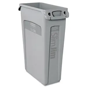 212 MAIN Narrow Trash Bin - Rcp Slim Jim Rectangular Plastic Receptacle with Venting Channels, 23 Gal Gray (for Baby & Maternity Room Decor, Baby Furniture Complementary Storage)