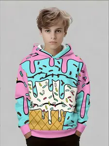 Fashion Ice Cream Pattern Hoodie, Casual Fitted Style, Fall & Winter Wear, Moderate Fabric Thickness