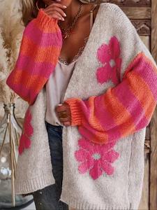 women's floral embroidery cable knit cardigan, casual long sleeve open front knitwear for fall & winter, fashion ladies' knit clothing for daily wear, tops