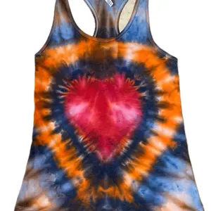Women's Tie Dye Racer Tank Top with Heart Pattern and Colorful Design