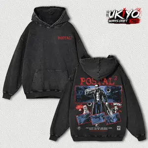 Postal 2 Video Game Merch Hoodie, Vintage Washed Charcoal Oversized Hooded Sweatshirt, Grunge Aesthetic Streetwear for Men Women, Retro Gamer Gift