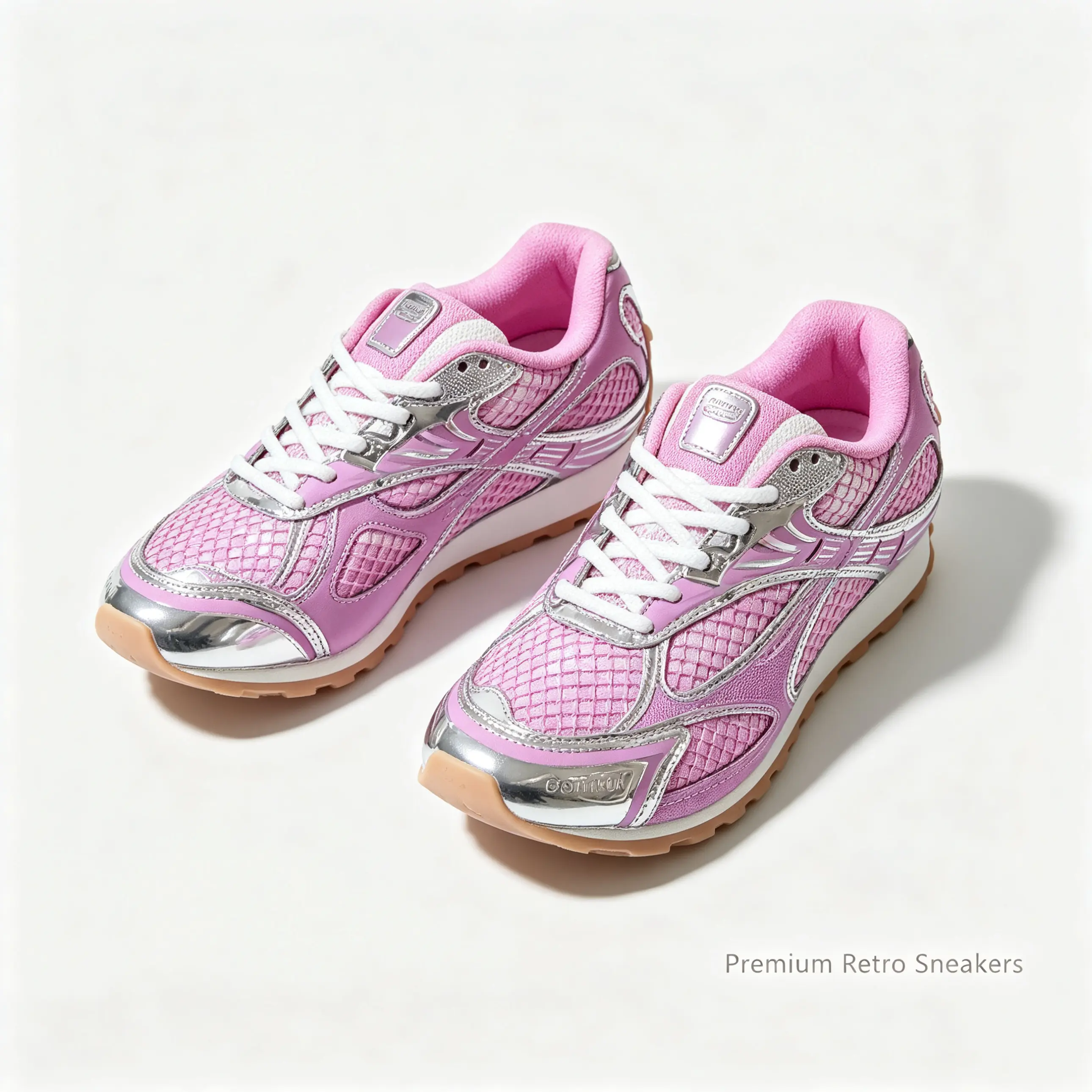 Herringbone Anti-Slip Gum Outsole Unisex Sneakers Retro Pink Silver Mesh Dad Shoes Breathable Lace Up Casual Running Shoes Lightweight Comfort Walking Fashion Trainers For Daily Outdoor