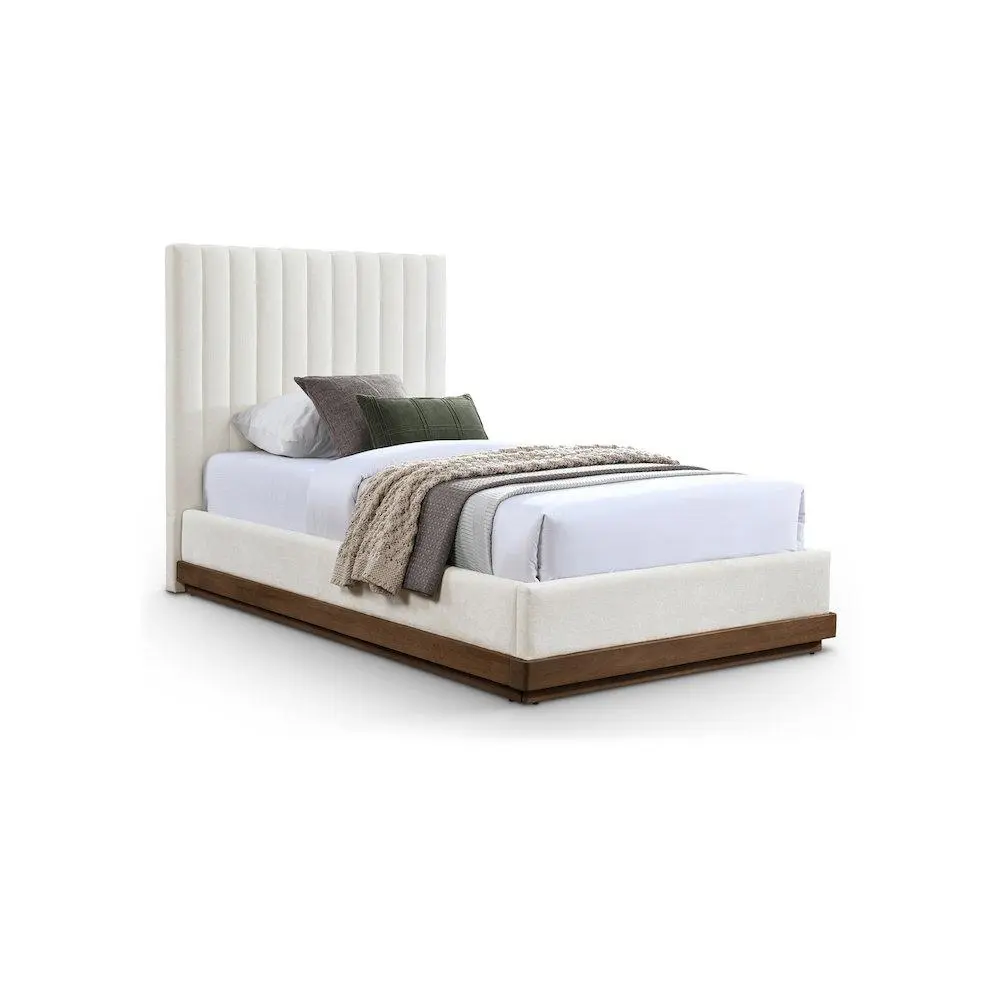 Emmet Chenille Fabric Twin Bed, Contemporary Home Decor Rectangular Bed with Wood Frame, Ideal for Single Person Indoor Furniture
