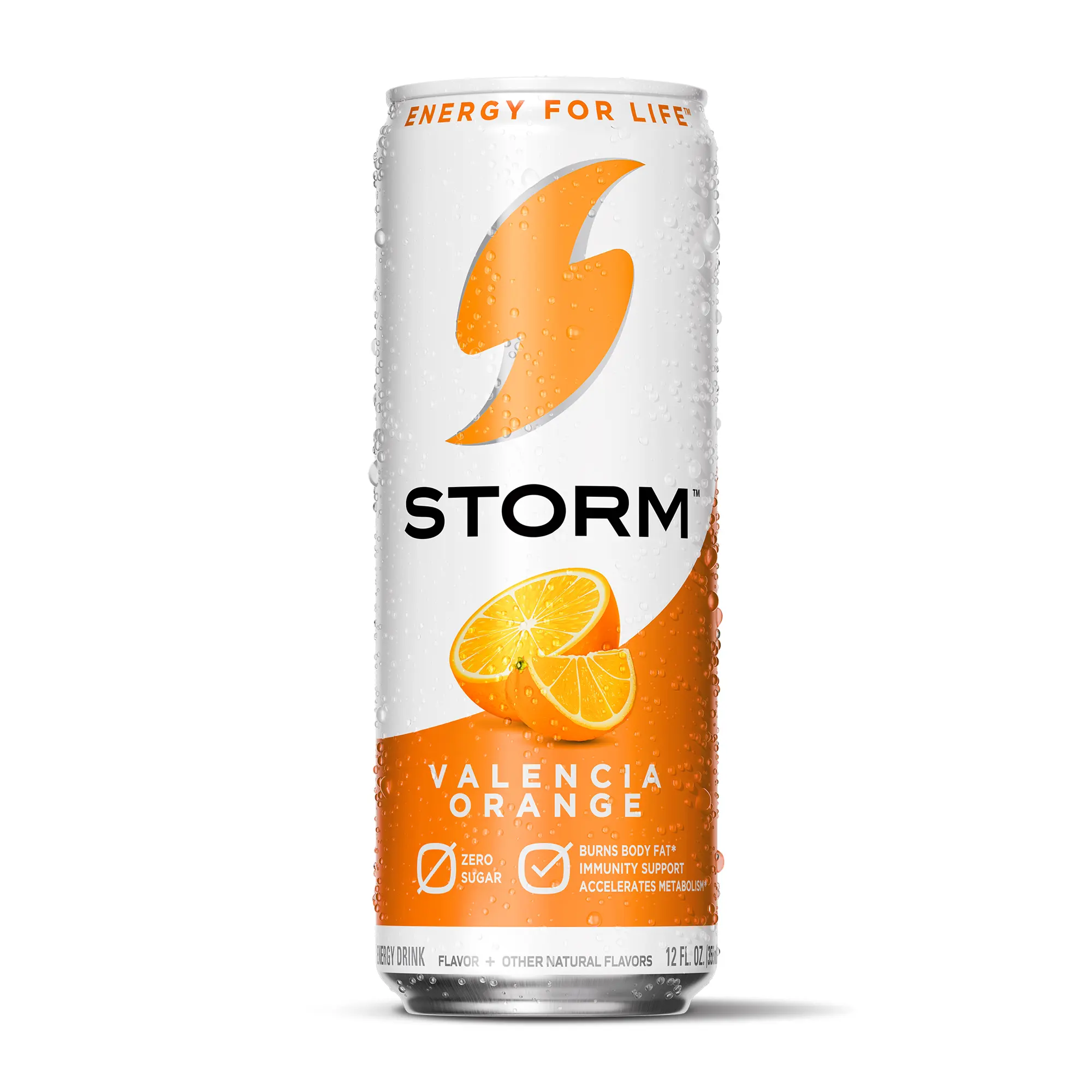STORM Natural Sugar-Free Valencia Orange Healthy Energy Drink - 12oz Cans, Vitamin C-Infused, Low-Calories, for Fitness & Wellness