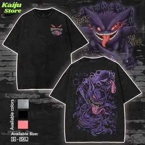 [COLLECTION] Vintage Gengar Ghost Evolution Gamer Washed T-shirt, Horror Graphic T-Shirt for Men & Women, Retro 90s Bootleg Style Streetwear, Dark Aesthetic Heavyweight Cotton Shirt,  Gaming Apparel, Gothic Horror Pokémon Fan Gift, Game Anime