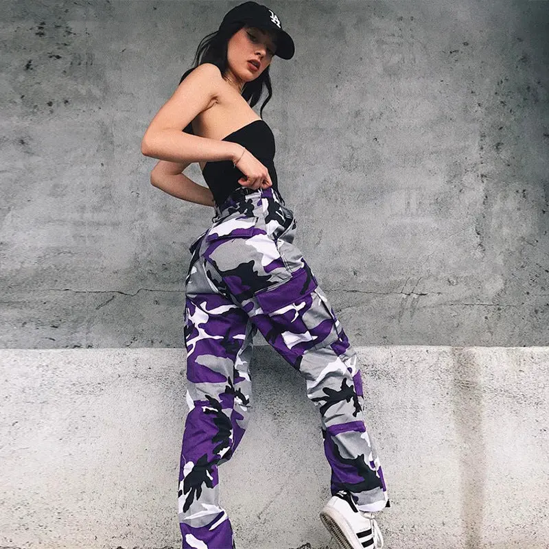 Women camouflage high wait pants