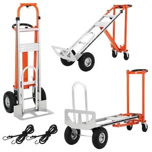 3-in-1 Klappbare Sackkarre, Schwerlast Transportwagen mit Treppensteiger-Rädern, 800kg Tragkraft, umwandelbar mit elastischen Gurten, faltbarer Handwagen für Umzug, Büro, Lager und Supermarkt