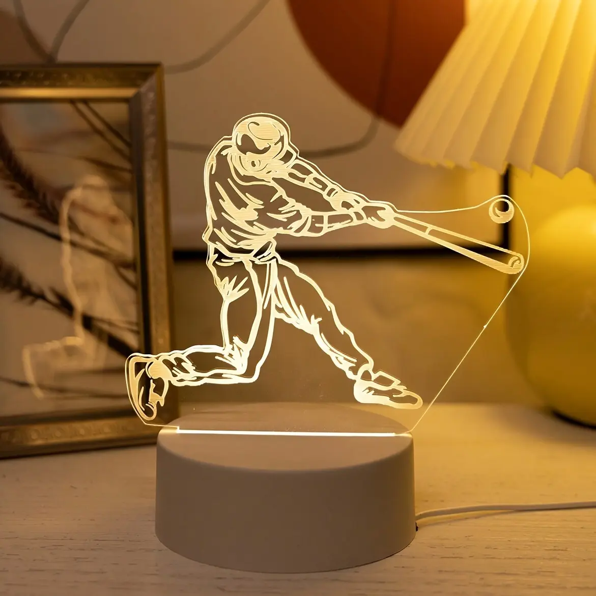 USB Powered 3D Baseball Player Night Light - Creative Desktop Decorative Lamp with Glowing Baseball Design, Perfect for Sports Fans and Home Decoration, Ideal Birthday or Holiday Gift, Baseball Accessories