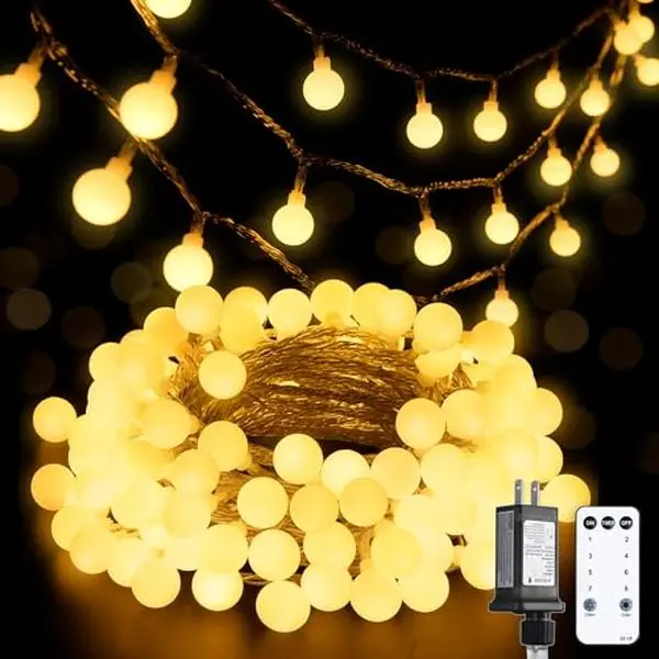 JMEXSUSS 100 LED Globe String Lights Indoor Bedroom, 33ft Classroom Lights | Connectable Warm White Christmas Lights Plug in with Remote, 8 Modes Hanging Fairy Lights Outdoor for Room Party Spring Home