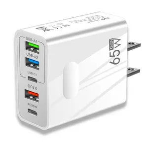 65W 5 Ports QC3.0 PD USB C Hub, PD 65W Type C Fast Wall Charger Power Adapter Plug