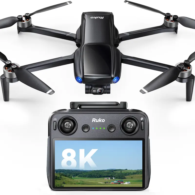Ruko U11MINI (RC3) Portable Plastic Quadcopter Drone for Beginners, 48MP 4K-8K Digital Camera with 3-Axis Gimbal & EIS Smooth Footage, 5.5" FHD Touchscreen Controller, 20,000ft FPV Transmission, Under 249g, 64-Min Flight, Adjustable PD3.0 Fast Charge