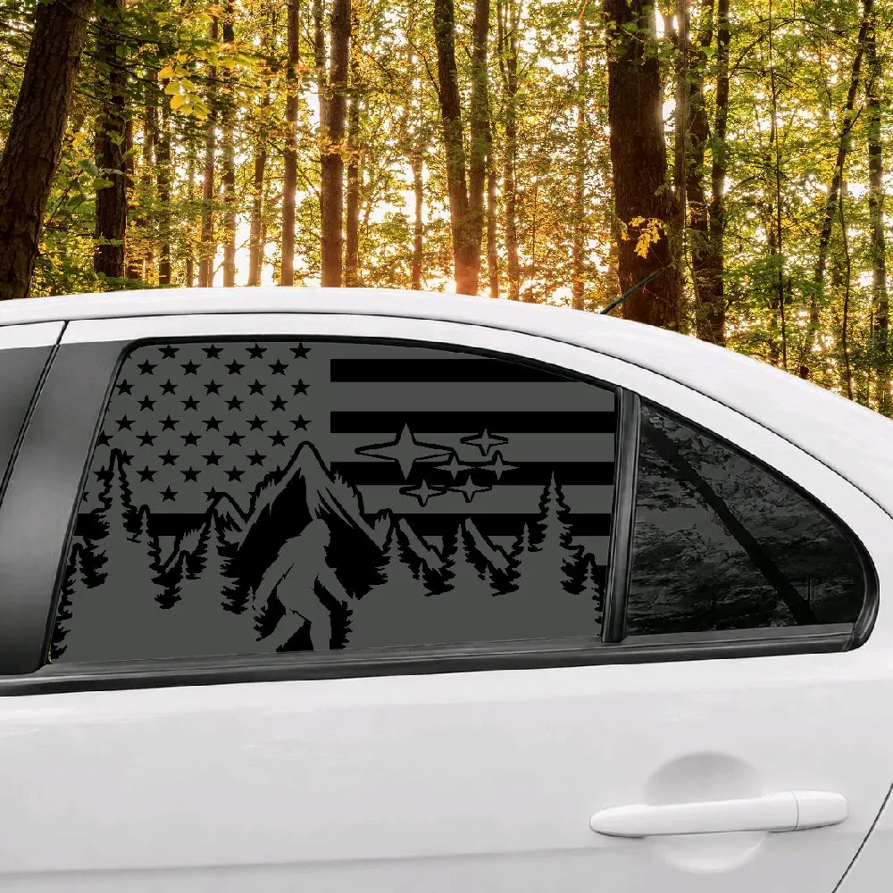 Universal Full Window Vinyl Decal Kit | Mountain Flag Bigfoot | Subie Star | 25" x 15" Trim-to-Fit (2 PCS)
