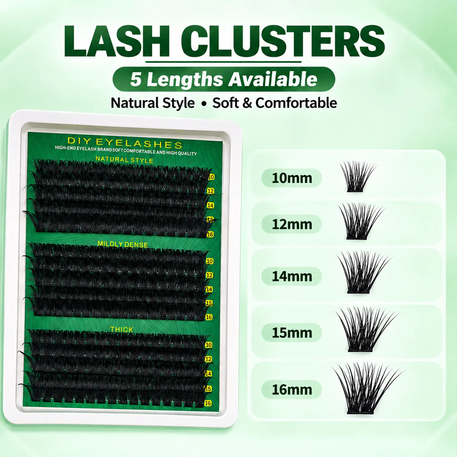 Fluffy, Wispy, Natural - Soft Volume DIY Cluster Eyelash Extensions270PCS 10-16mm D Curl 60D 80D 100D for Beginners Daily Makeup