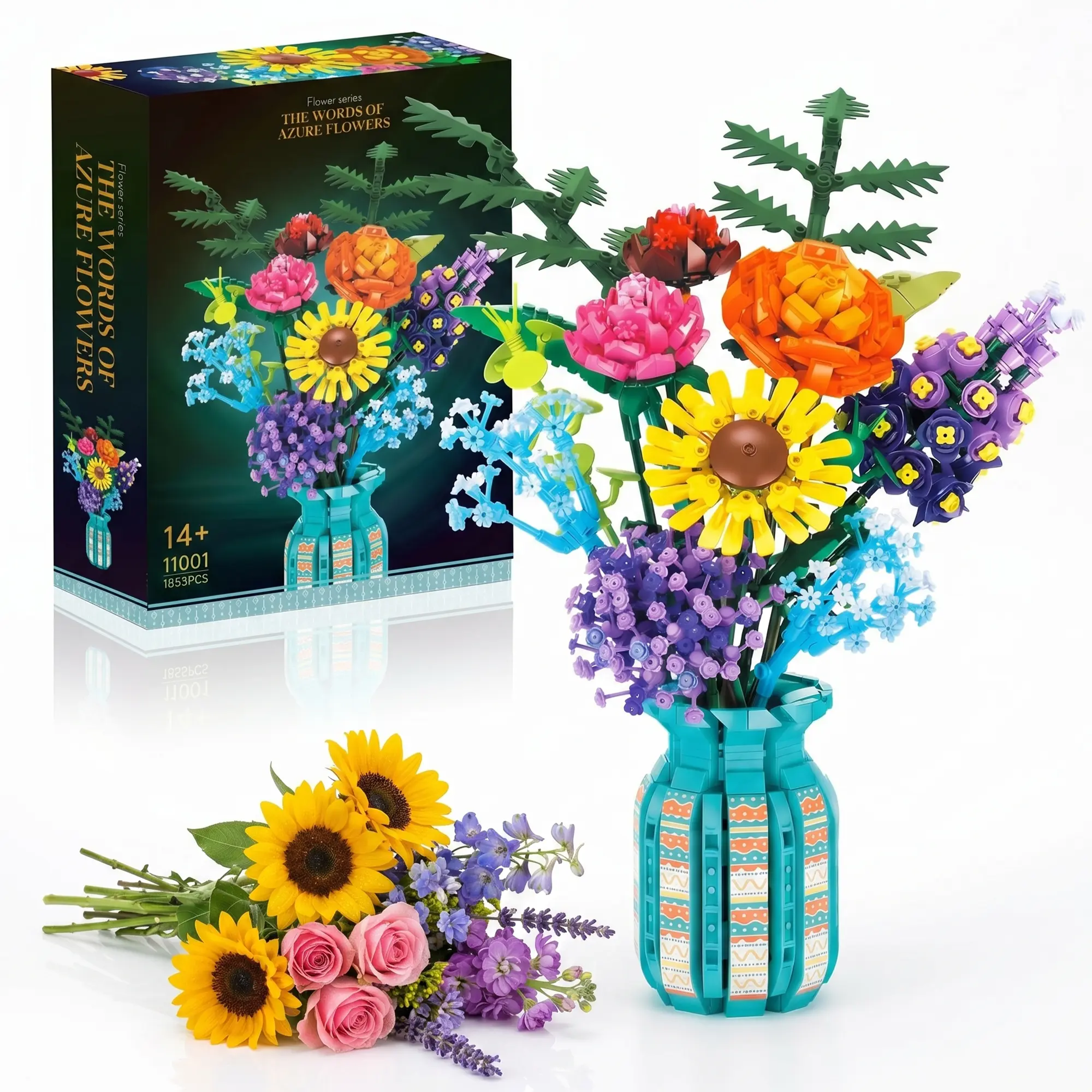 Buildable Blocks Wildflower Bouquet Set, Botanical Collection Kit for Teens, Relaxing Creative DIY Toy, Birthday Gift for Flower Lovers, Vibrant Home-Office Decor, Buildable Blocks Kit