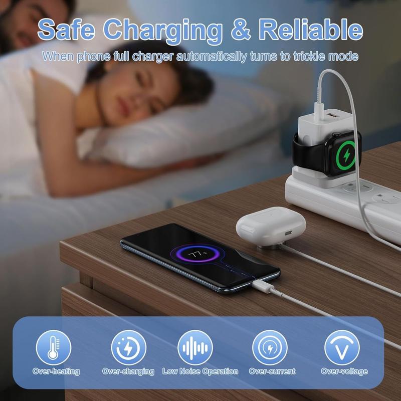 Watch Charger,20W 3-in-1 Fast Charging Block with Magnetic Wireless Charging and Dual Ports, Portable USB C PD Travel Plug Compatible with Phone,  Watch Series (Black)
