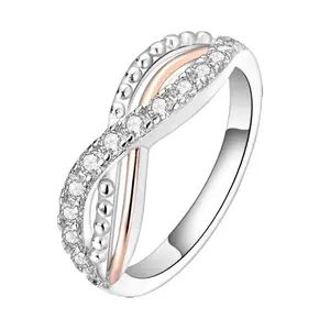 Infinity Loop Twist Ring 925 Sterling Silver Rose Gold Plated Sparkling CZ Cross Rings for Women Eternal Love Aesthetic Jewelry Gift