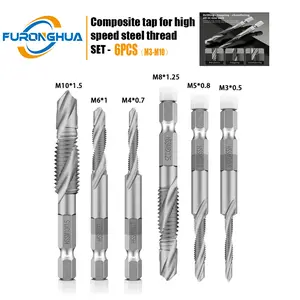 HSS Titanium Coated Metric Tap Drill Bits Hex Shank M3 M4 M5 M6 M8 M10 High Speed Steel Screw Thread Compound Taps for Hardened Metal Stainless Steel Cast Iron