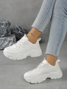 Women's fashion casual lace-up sneakers, Athletic, Trainer, autumn and winter outdoor walking shoes, thick-soled height-increasing comfortable casual shoes, suitable for daily casual wear, commuting, gift and back-to-school