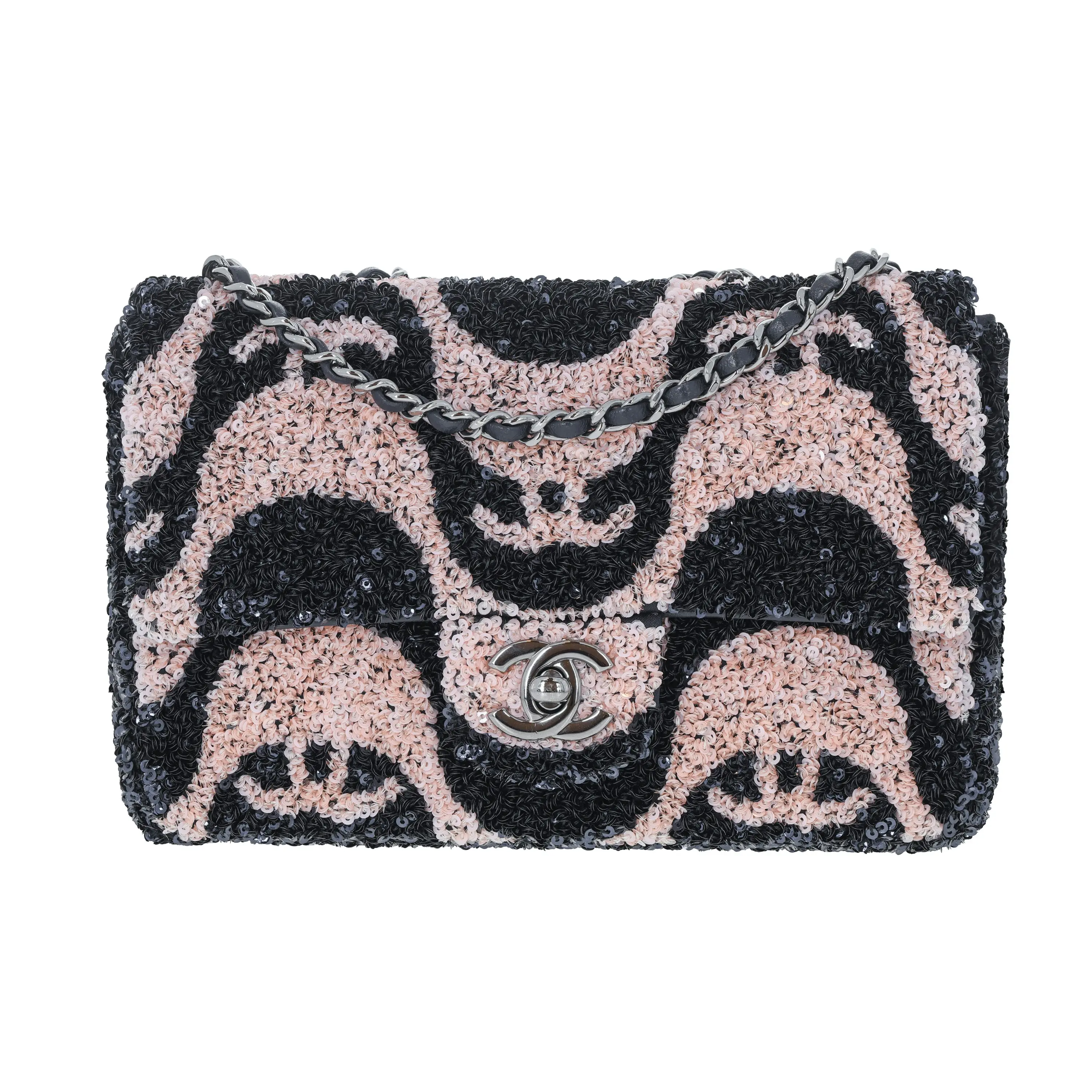 Pre-owned CHANEL Sequin Crossbody Bags Graffiti Sequins Flap Mini Navy Pink