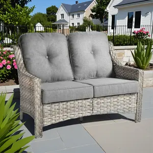 【Mother's Day Gift】OVIOS 2-Piece Outdoor Patio Loveseat Set, Wicker Sofa with Cushions, All-Weather Outdoor Seating for Backyard Patio Porch Deck Garden Balcony Patio Furniture Set Lounge