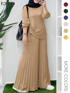 Women's Solid Color Asymmetrical Hem Top & Wide Leg Pants Two-piece Set, Casual  Long Sleeve Top & Palazzo Pants for Daily Wear, Ladies Two-piece Outfits for All Seasons