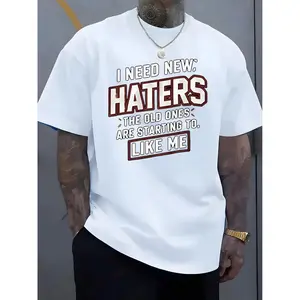 I NEED NEW HATERS Graphic Tee - Men's Plus Size Casual Crew Neck T-Shirt with Bold Red Text, Stylish and Trendy Design for Fashion-Forward Men