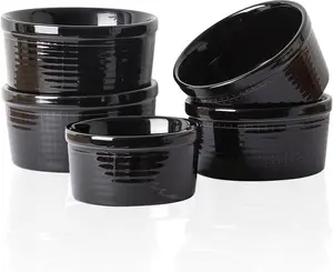 4oz ramekins Oven Safe dessert bowls,Dipping sauce cups,Ceramic Creme Brulee,Baking Souffles Ceramic Ramekin Set of 6,Black