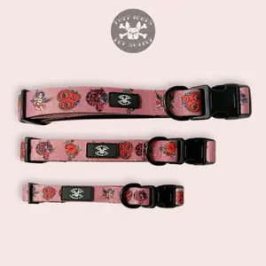 Valentine Traditional Tattoo Adjustable Pet Collar in Pink