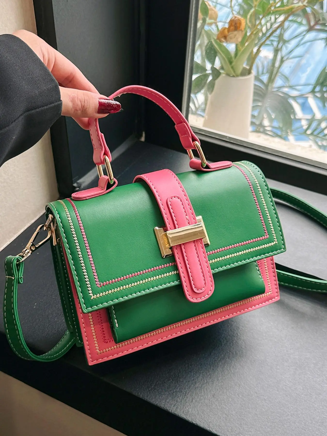 2025 New Colorblock Adjustable Crossbody Bag, Fashion Crossbody Handbag, Casual Pu Leather Shoulder Bag for Women & Girls, Versatile Casual Commuter Bag, Mom Gifts
