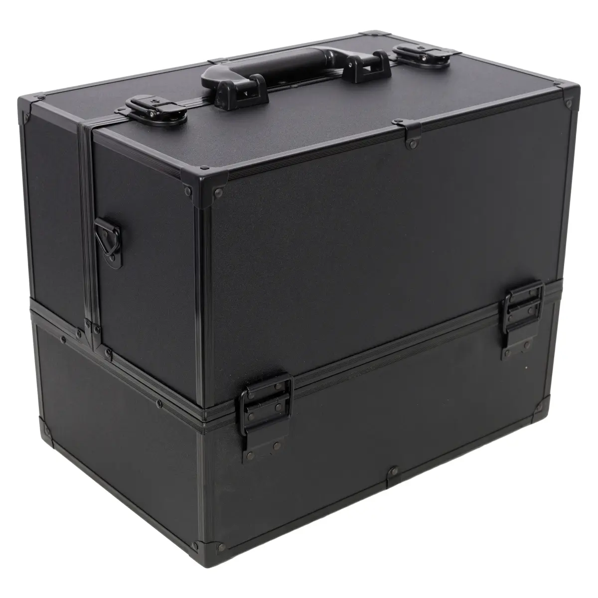 Professional Large Makeup Train Case 14Inch Lockable Cosmetic Organizer Box with 6 Adjustable Trays Spacious Compartments Black Durable Travel Ready
