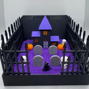 Halloween Graveyard Zen Garden, Haunted House Zen Garden, Mini Desk Decor, Sensory Calming Sand Garden for Desk, Office Decor, Cubicle Decor