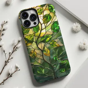 Artistic Green Tree Stained Glass Printed Tough Phone Case