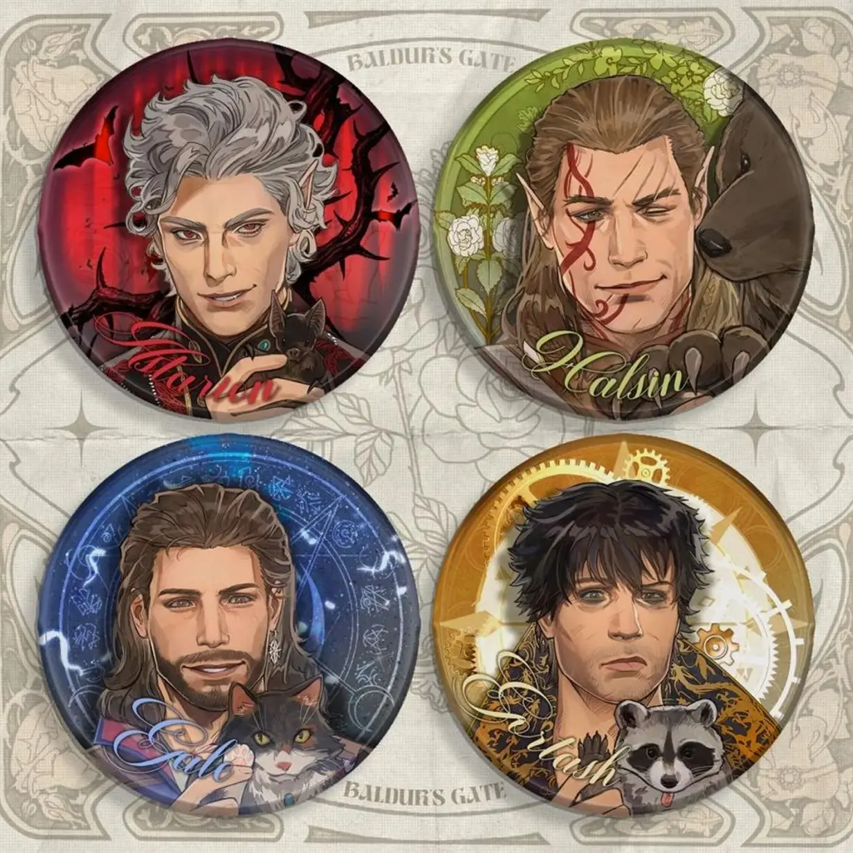 4 ops Baldur's Gate 3 Pin Buttons｜Gortash Halsin Gale Astarion Pet Series Glitter Pin