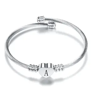 26 letters stainless steel bracelet simple personality silver love letter bracelet open female peach heart versatile bracelet