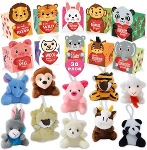 Valentines Day Gifts Box for Kids with Animal Plush Toys 30 Pack Valentines Mini Keychains and Gift Card in Bulk Exchange for Toddlers Girls Boys School Class Classroom Party Favors