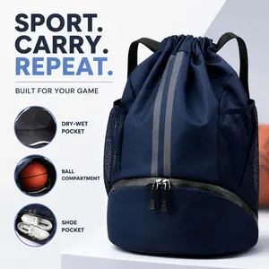 Spring/Summer Sports Backpack with Shoe Compartment 25L, Drawstring Dual Shoulder Bag, Dry Wet Separation, Ideal for Gym, Home Gym, Swimming, Basketball Equipment, Football, Volleyball, Outdoor Sports