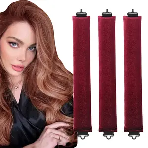 Overnight Heatless Hair Curler Blowout Rods Jumbo, Heatless Curls Satin Jumbo Flexi Rods to Sleep in,Soft Heatless Rod for All Hair Types,No Heat Overnight Sleeping Curls Styling Tools (Wine Red)
