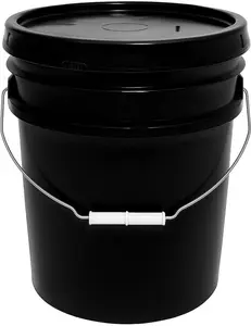 5-Gallon Bucket with Airtight Lid – Made in USA, Food Grade BPA Free Plastic, Heavy Duty Multi-Use, Metal Handle with Grip, Stackable Storage – Black, 1 Pack