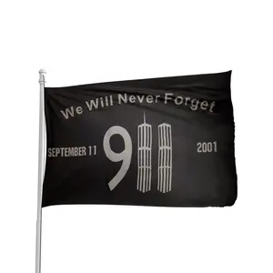 9/11 Commemorative Nylon Premium Oxford Black Banner, 3FT x 5FT "We Will Never Forget" Flag for Home, Festive Party Supplies