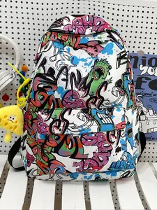 Men's Casual Letter Graffiti Large Capacity Zipper Tote Bag, Versatile Sports Shoulder Bag for Daily Use & Travel