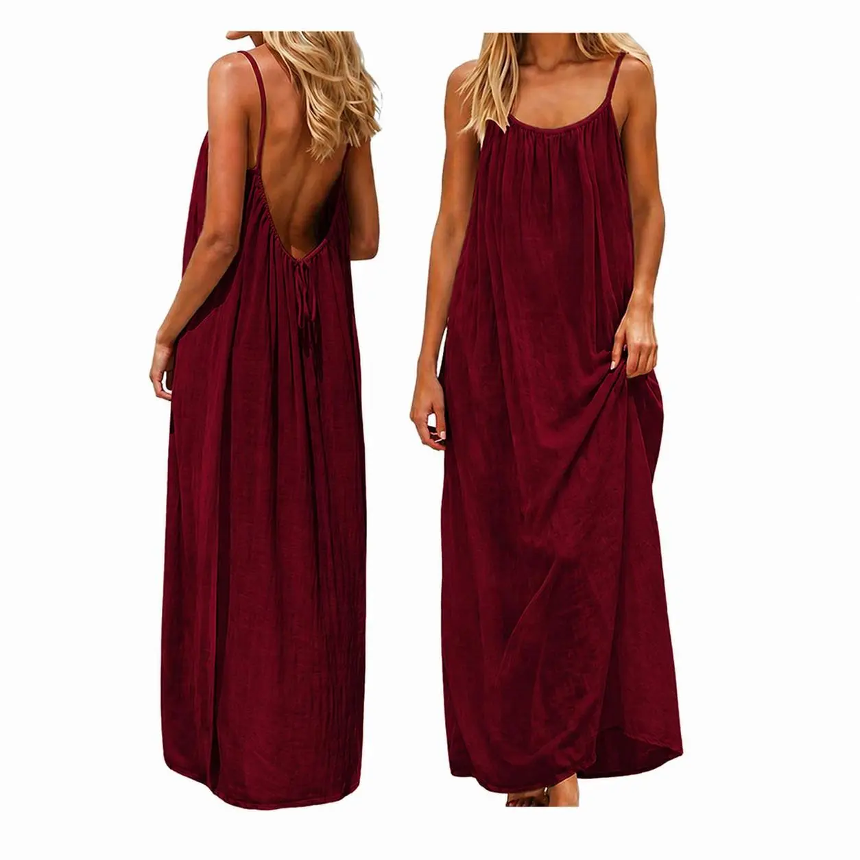 Women's Solid Color Sleeveless Cami Long Dress Soft, Comfortable Summer Sleepwear Nightgown for Indoor Relaxation, Casual Loungewear Womenswear Ladies Minimalist