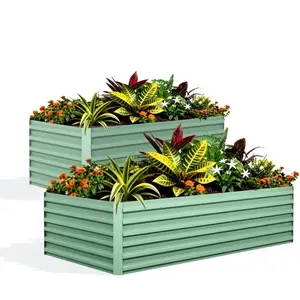 Garvee 2pcs 8x4x2 ft Galvanized Raised Garden Bed Set, 24" Tall Metal Planter Boxes for Flowers and Vegetables, Rust-Resistant Outdoor Garden Beds with Easy Assembly