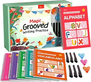 TIME X Magic Grooved Writing Practice Books, Reusable 3D Groove Handwriting Practice Workbooks for Kids Ages 3-8, Large Preschool Writing Books with Disappearing Ink for Kids 5-7 (Practice 6-Books)