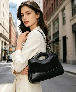 Two-Tone Quilted Suede Mini Tote Bag, Designer Inspired Convertible Crossbody with Gold Chain Strap, Trendy Shoulder Purse for Daily & Date Night