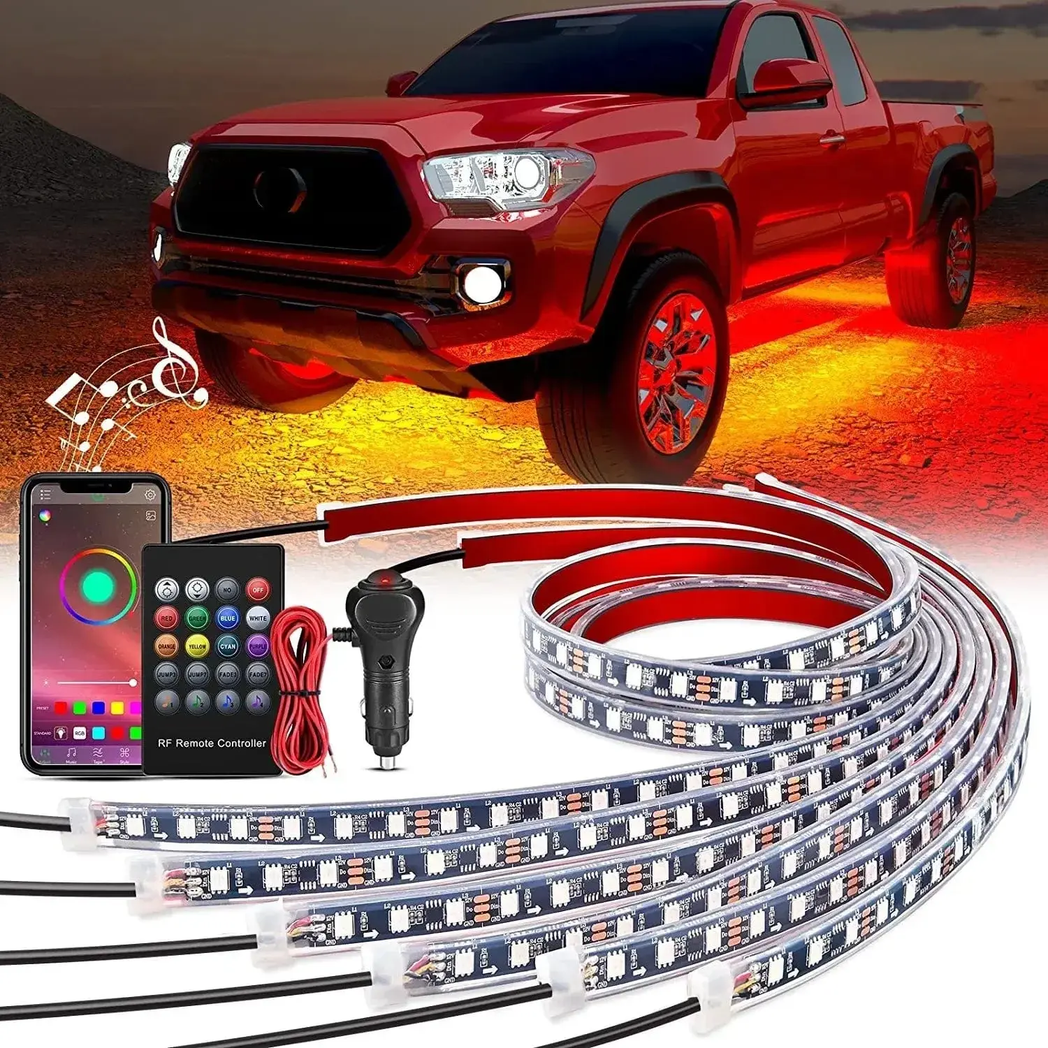 Nilight 300-LED RGB Underglow Neon Strip Lights, 6PCS Flexible Tube Car Decorative Lights with APP Remote Control, Car Ambient Lighting Embellishments, Car Decorative Light, Ambient Lighting Car