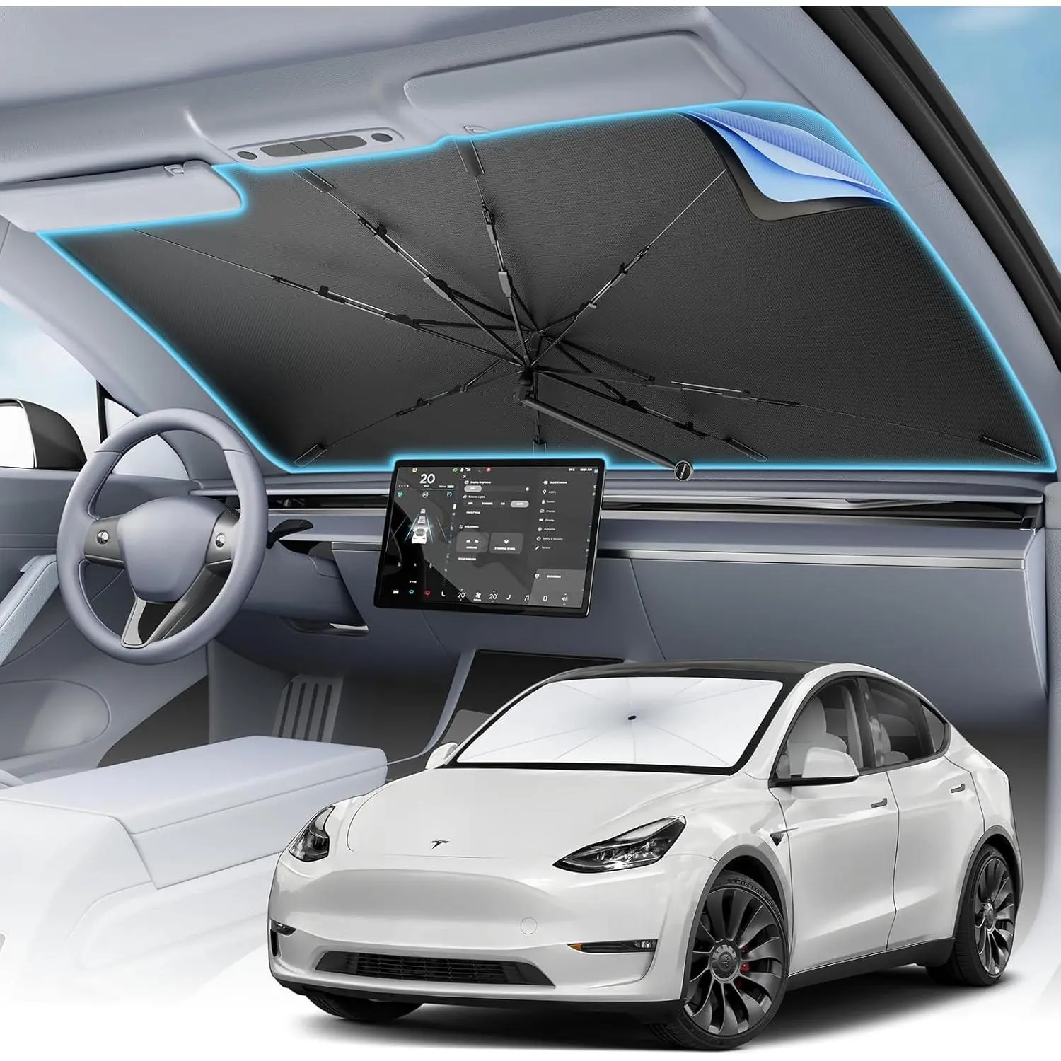 Car Windshield Sun Shade - Foldable Retractable Sedan SUV Windshield Sunshade Umbrella, [2025 Upgrade Titanium Silver Coating], Front Window Heat Insulation Protection for Car Windshield
