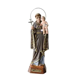 Saint Anthony 14.56" Religious Statue with crystal eyes Figurine Made in Fatima Portugal hand decorated Statuary