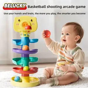 Educational Early Learning Toys: Stacking Blocks for 6+ Months Old, 0-3 Year Old Baby Basketball Shooting, Spinning Fun, Track Rolling Ball